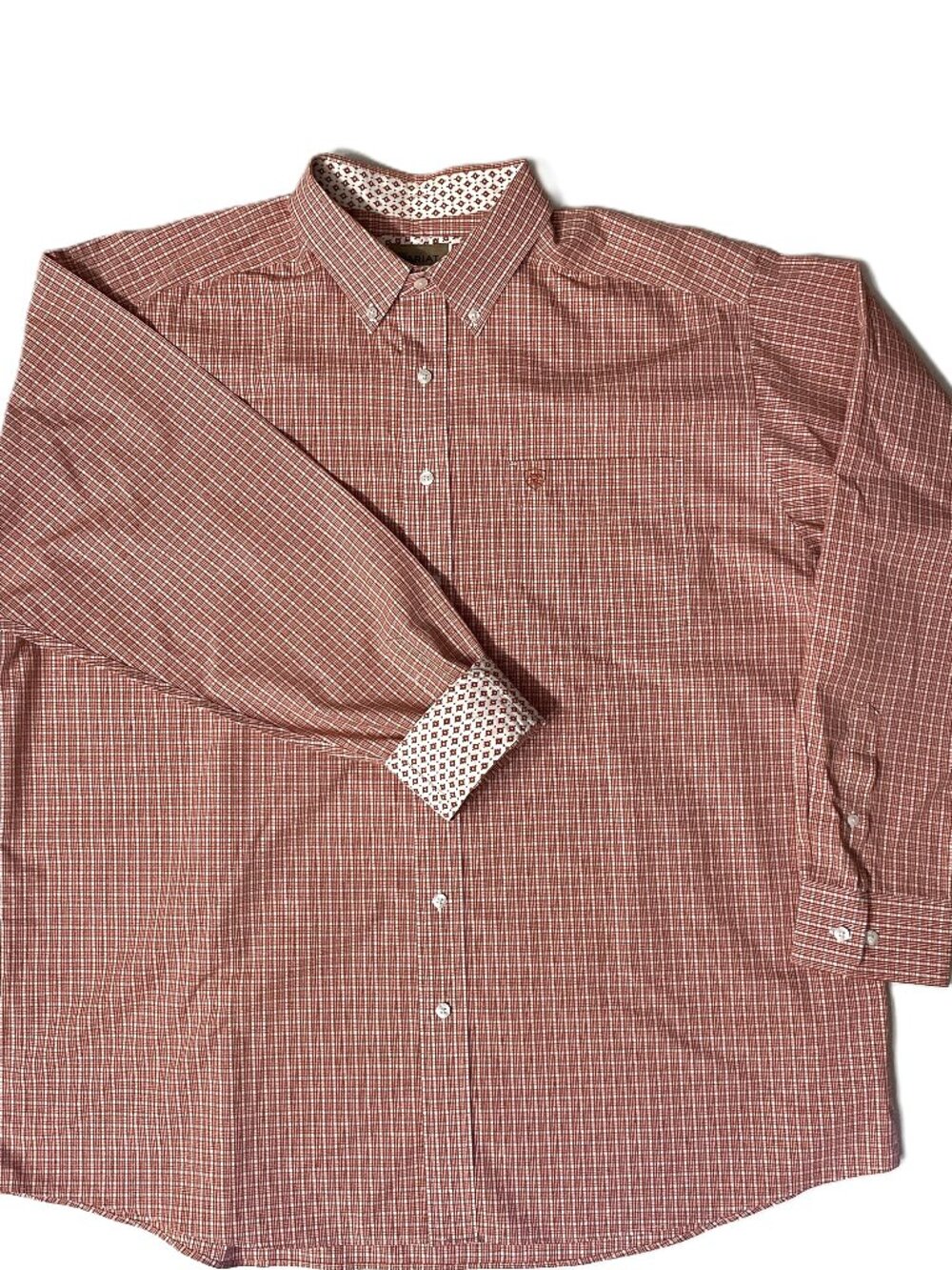 Ariat Wrinkle Free Shirt Men XXL Western Plaid Button Down Flip Cuff 100% Cotton